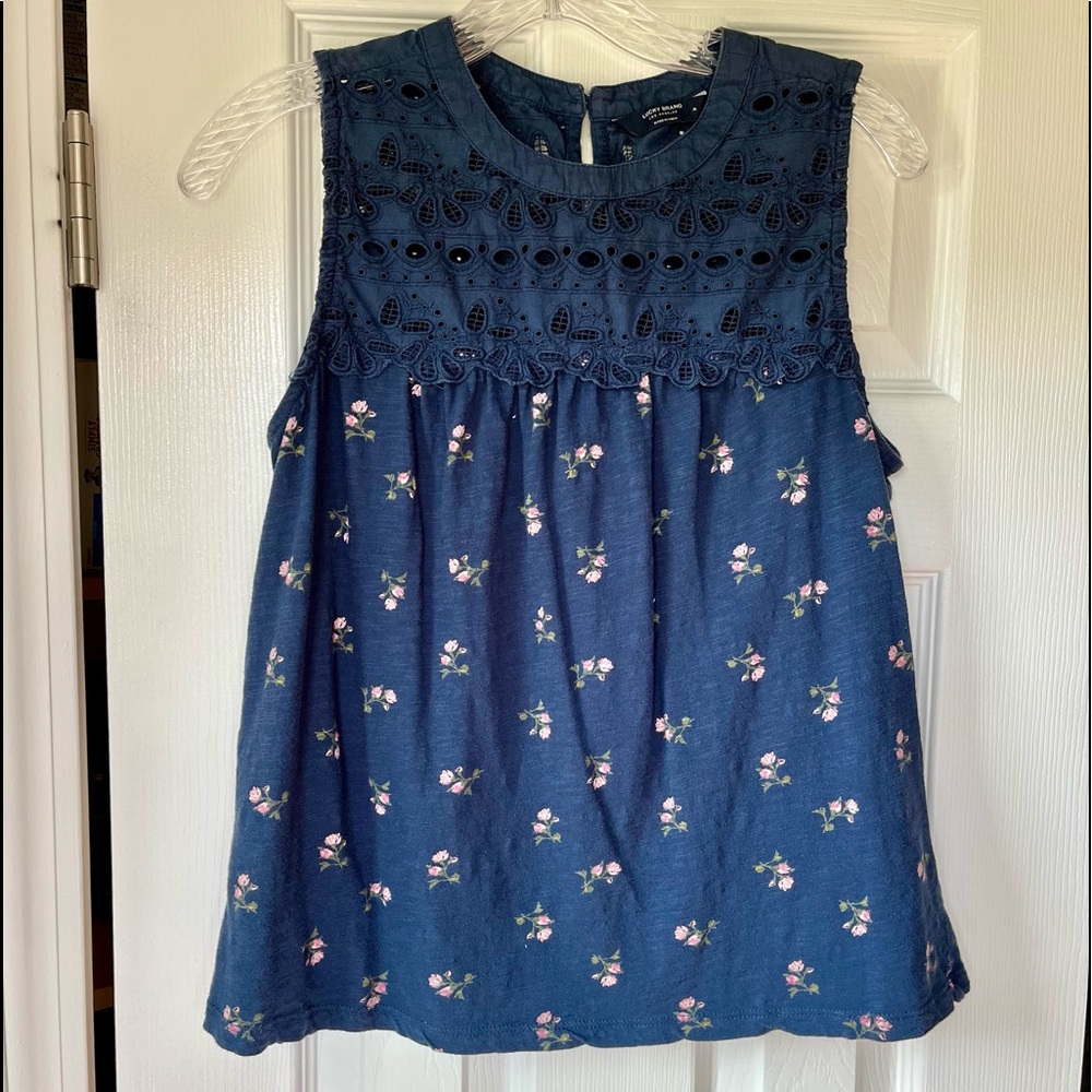 Lucky Brand Sleeveless Top Navy Floral Size Medium